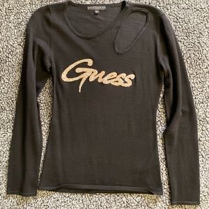 NEW Women's GUESS Solid Black Long Sleeved Sweater Top Size XS